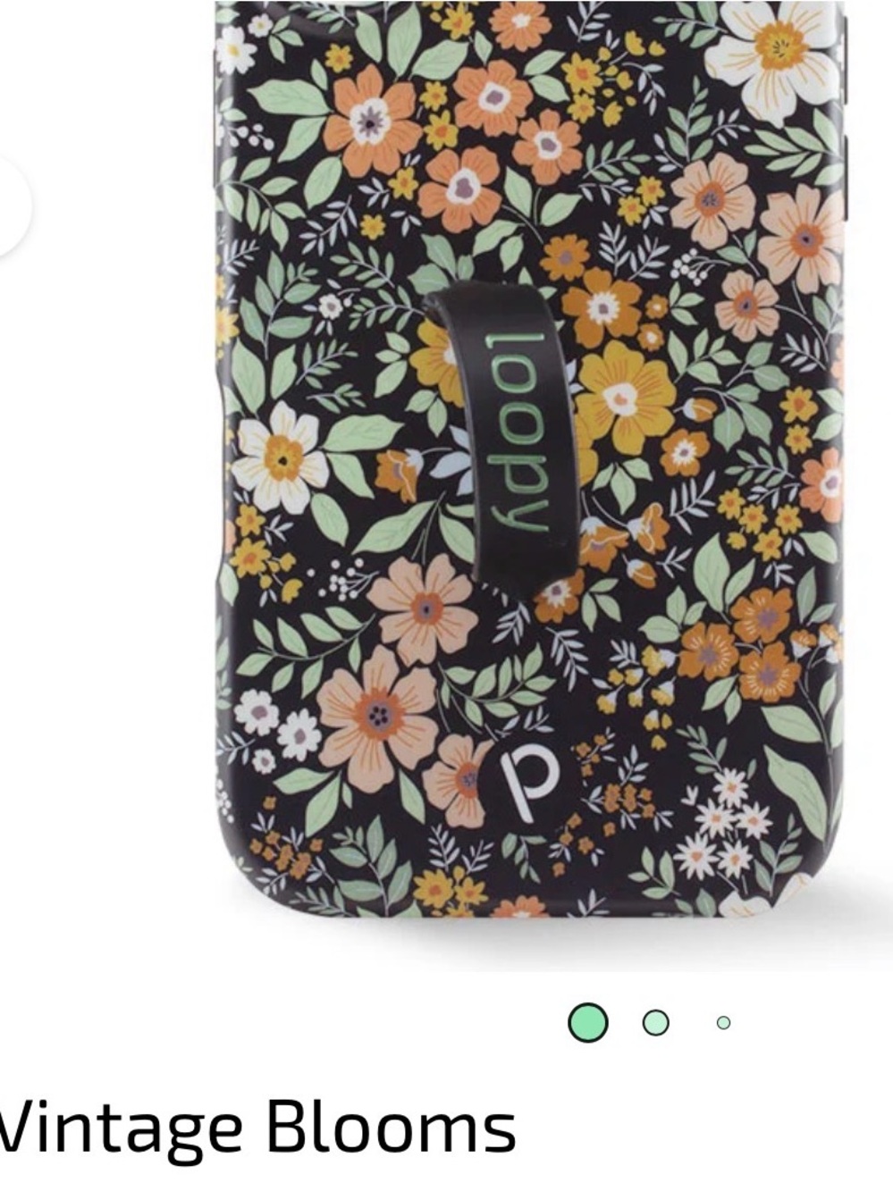Like New, Loopy iPhone 15 Case- “Vintage Blooms” Floral, Black with Green, Peach